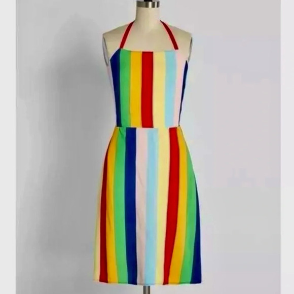 Modcloth Sunlit Salutations Striped Rainbow Halter Dress Large NWT Pride LGBTQ+ - Picture 3 of 6